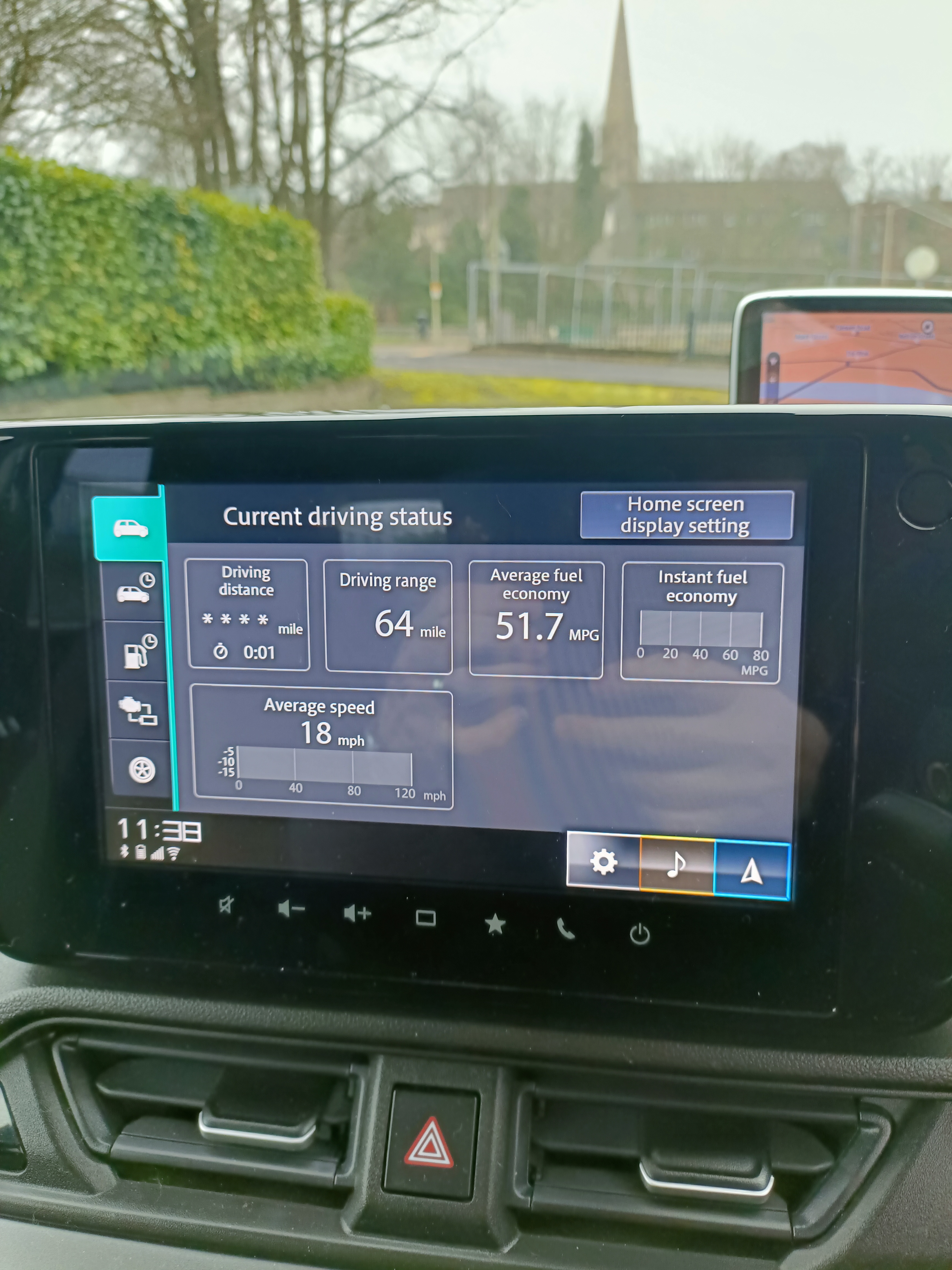 Car’s central display showing current driving status and vehicle information” Car’s central display showing current driving status and vehicle information”